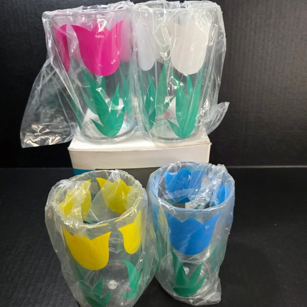 Paradise Beach Club Iced Tea Glasses Set 4 NOS - 22oz Tulip Acrylic‎ Retro